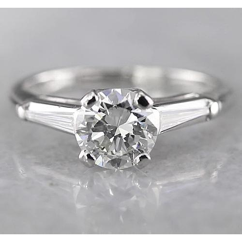 1.60 Carats Round & Baguette Three Stone Ring White Gold 14K - Three Stone Ring-harrychadent.ca