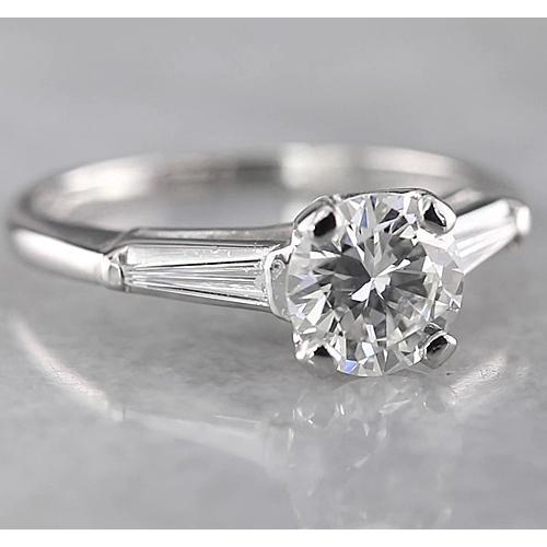 1.60 Carats Round & Baguette Three Stone Ring White Gold 14K - Three Stone Ring-harrychadent.ca