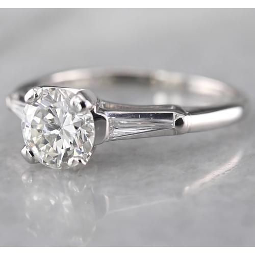 1.60 Carats Round & Baguette Three Stone Ring White Gold 14K - Three Stone Ring-harrychadent.ca