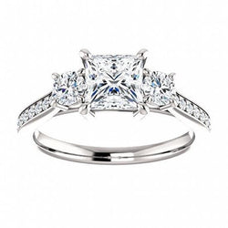 1.90 Carats 3 Stone Princess Center Natural Earth Mined Diamond Engagement Ring Gold