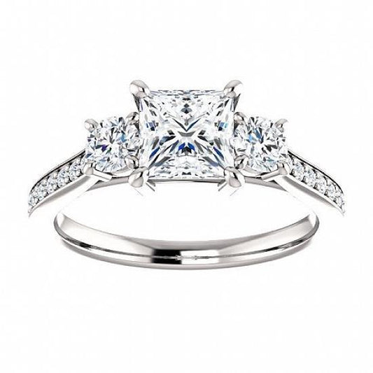 1.90 Carats 3 Stone Princess Center Diamond Engagement Ring Gold - Three Stone Ring-harrychadent.ca