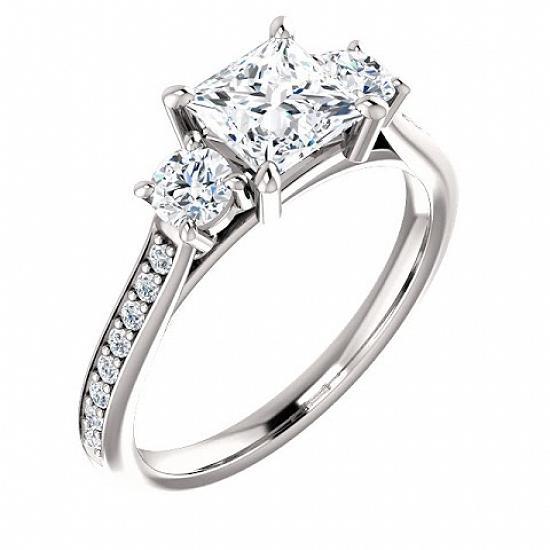 1.90 Carats 3 Stone Princess Center Diamond Engagement Ring Gold - Three Stone Ring-harrychadent.ca