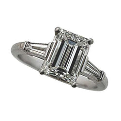 2.35 Carat Emerald Cut Natural Earth Mined Diamond Three Stone Ring White Gold 18K
