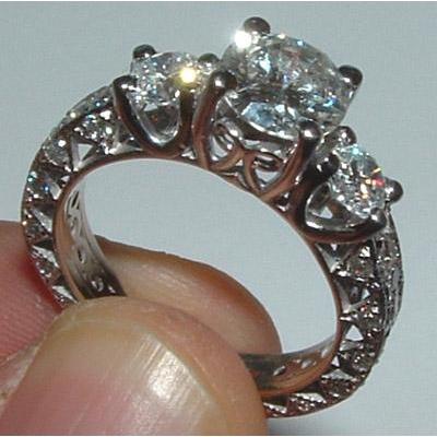 2.51 Carat Filigree Antique Style 3 Stone Diamond Engagement Ring - Three Stone Ring-harrychadent.ca