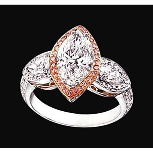 3.01 Ct. Marquise Diamond 3 Stone Two Tone Gold Ring New - Three Stone Ring-harrychadent.ca