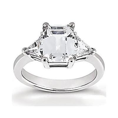 3.50 Carats Emerald & Trillion Cut Diamond Wedding Ring Three Stone - Three Stone Ring-harrychadent.ca