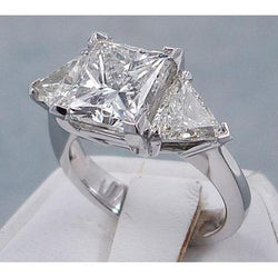 3.50 Carats Princess Cut Trilliant Natural Earth Mined Diamond 3 Stone Engagement Ring