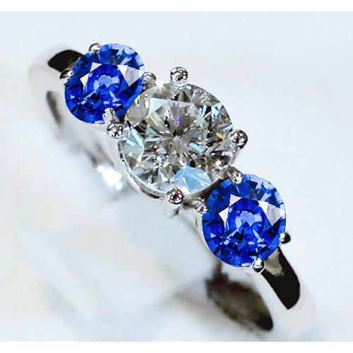 3 Stone Ring Diamond & Blue Sapphire 3.50 Carats Cathedral Setting - Three Stone Ring-harrychadent.ca