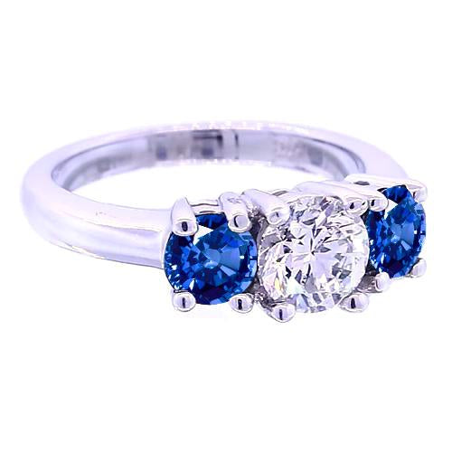 3 Stone Round Diamond Ring Blue Sapphire Jewelry 2.50 Carats - Three Stone Ring-harrychadent.ca