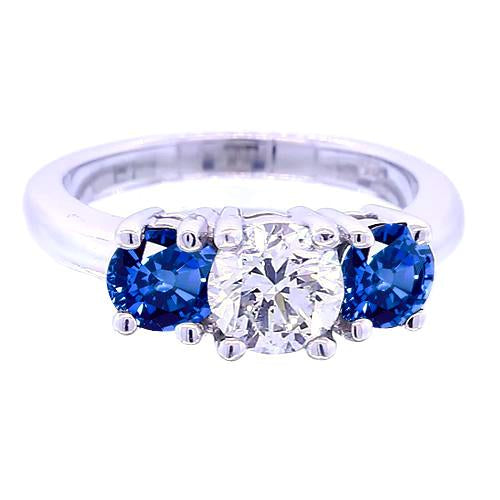 3 Stone Round Diamond Ring Blue Sapphire Jewelry 2.50 Carats - Three Stone Ring-harrychadent.ca
