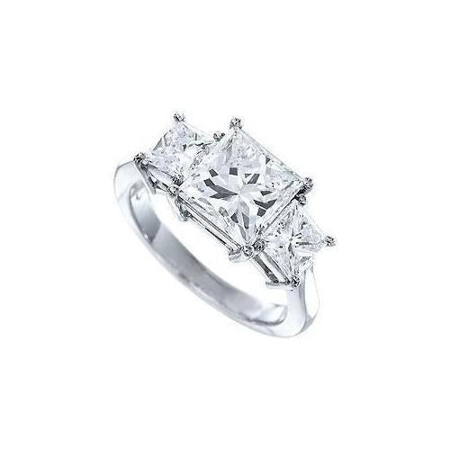 4.01 Carats Three Stone Princess Cut Diamond Ring Real - Three Stone Ring-harrychadent.ca