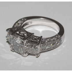 4.26 Ct. Vintage Style Three Stone White Gold Engagement Ring