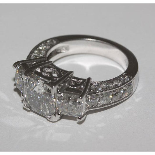 4.26 Ct. Vintage Style Three Stone White Gold Engagement Ring - Three Stone Ring-harrychadent.ca