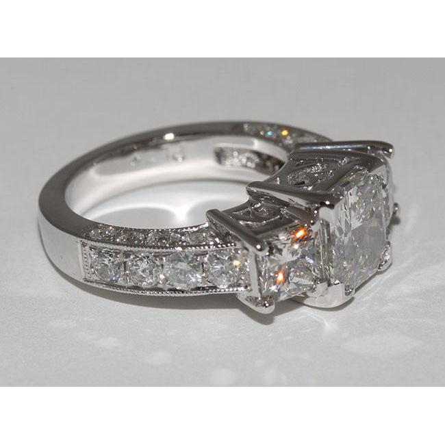 4.26 Ct. Vintage Style Three Stone White Gold Engagement Ring - Three Stone Ring-harrychadent.ca