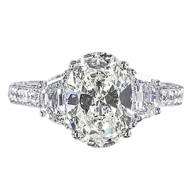 4.51 Carat Oval Diamond Three Stone Style Engagement Ring White Gold - Three Stone Ring-harrychadent.ca