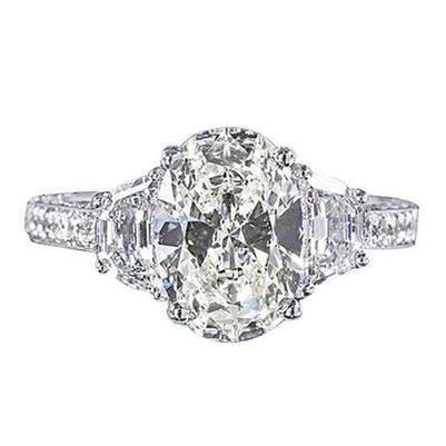 4.51 Carat Oval Diamond Three Stone Style Engagement Ring White Gold - Three Stone Ring-harrychadent.ca