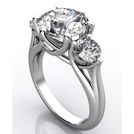 4.51 Carats Round 3 Stone Diamond Engagement Ring Trellis Style - Three Stone Ring-harrychadent.ca