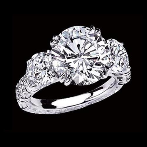 Big Round 6 Ct. Diamonds 3 Stone Ring White Gold 14K New - Three Stone Ring-harrychadent.ca