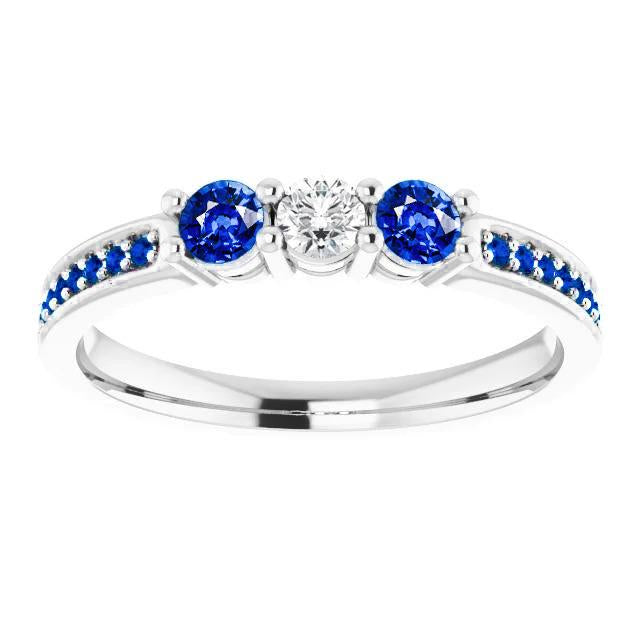 Blue Sapphire And Diamond Engagement Ring 1.07 Carats New - Three Stone Ring-harrychadent.ca