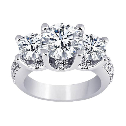 Diamonds Pave Engagement Ring 4.11 Carats White Gold 14K New - Three Stone Ring-harrychadent.ca
