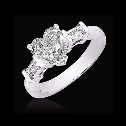 Heart & Baguette Diamonds Ring Women 3 Stone Jewelry 2 Carat - Three Stone Ring-harrychadent.ca