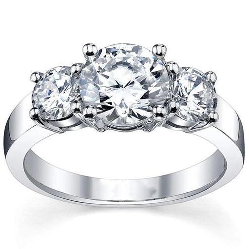 Three Stone Diamond Engagement Ring 3.50 Carats White Gold 14K - Three Stone Ring-harrychadent.ca