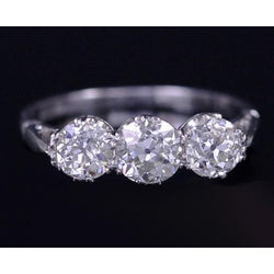 Three-Stone Natural Earth Mined Diamond Ring 1.50 Carats Old Miner Cut Jewelry New
