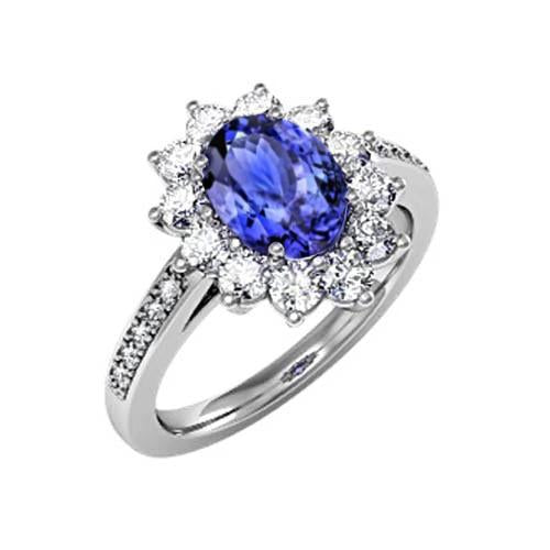 Oval And Round Brilliant Diamonds 3.75 Carat Ring Tanzanite WG 14K - Gemstone Ring-harrychadent.ca