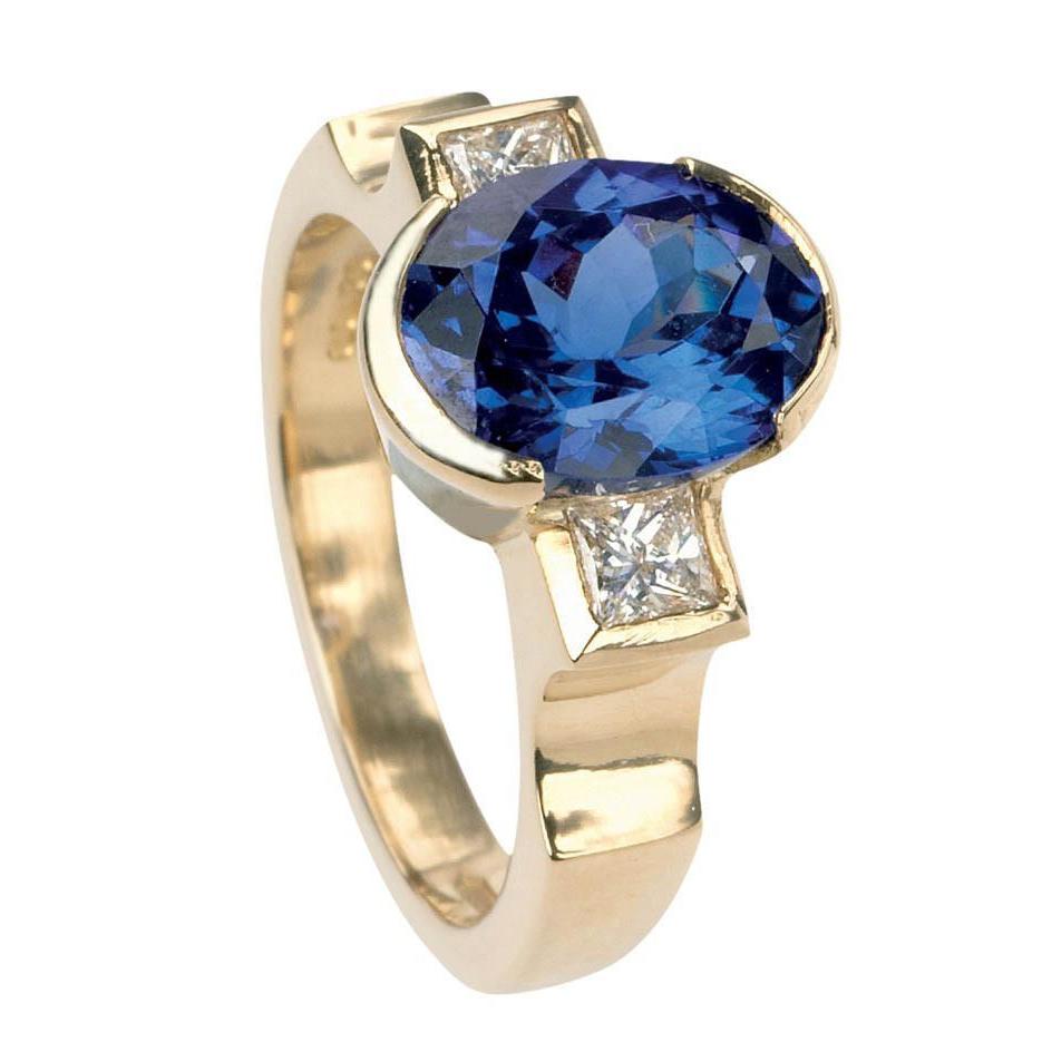 Half Bezel 2.10 Carat Tanzanite And Diamonds 3-Stone Ring Gemstone - Gemstone Ring-harrychadent.ca