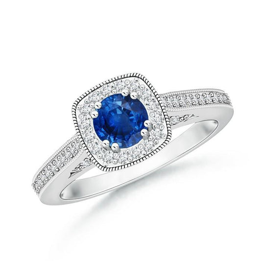 3.25 Carats Round Sapphire & Diamonds Halo Ring White Gold 14K - -harrychadent.ca