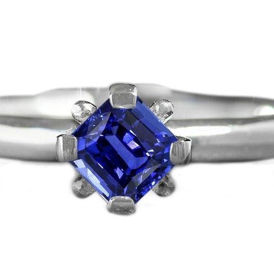 3.50 Carats Blue Sapphire Solitaire Ring Radiant Cut White Gold 14K - -harrychadent.ca