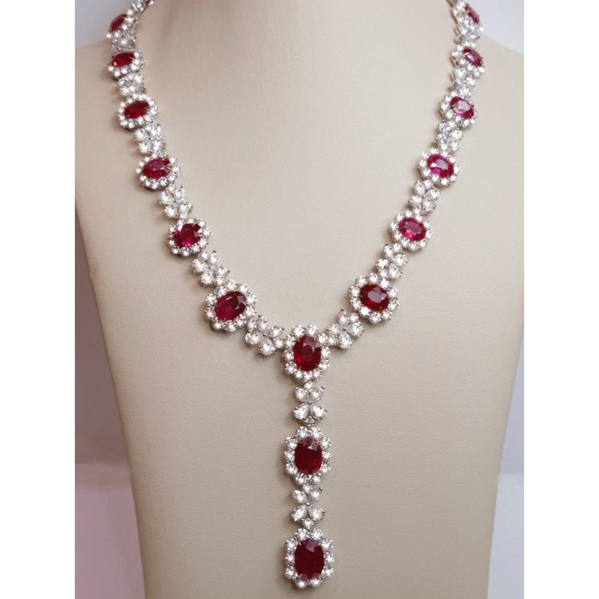 83.01 Carats Platinum Diamonds Ruby Necklace Pendant Bridal Jewelry - -harrychadent.ca