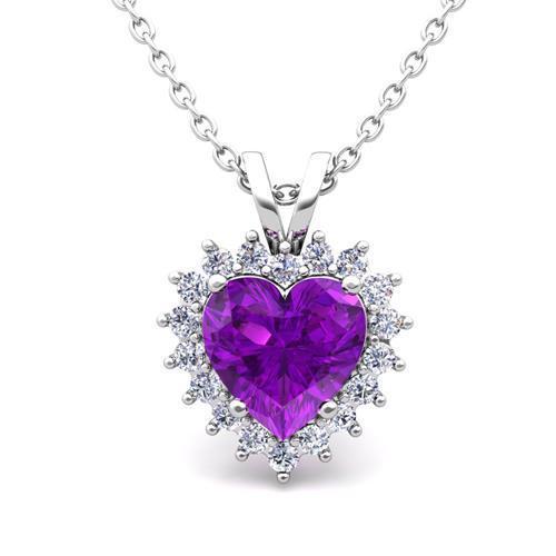 Amethyst & Diamonds Women Gemstone Pendant Necklace 8.75 Carats WG 14K - -harrychadent.ca