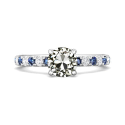 5 Carats Round Old Miner Natural Earth Mined Diamond & Blue Sapphire Women’s Jewelry
