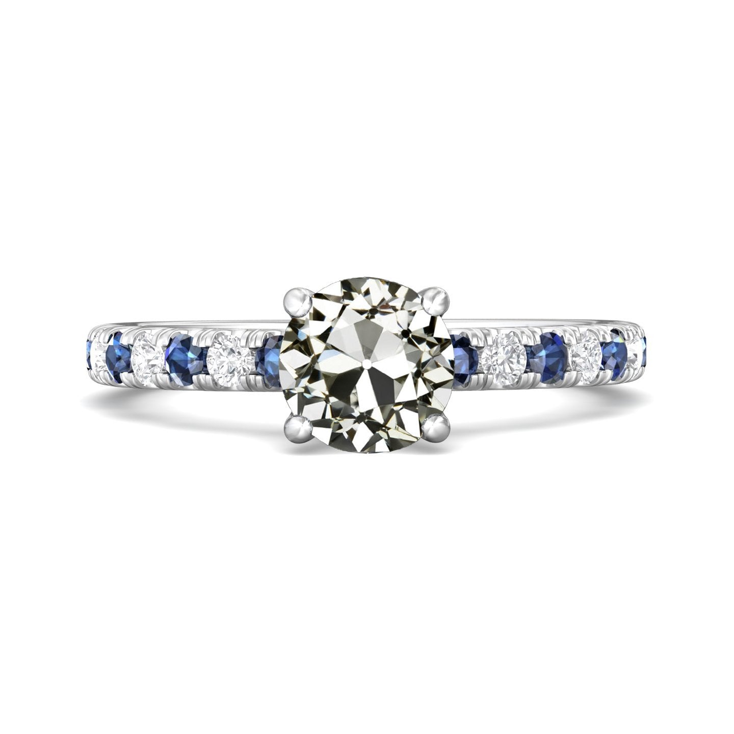 5 Carats Round Old Miner Diamond & Blue Sapphire Women’s Jewelry - Anniversary Ring-harrychadent.ca