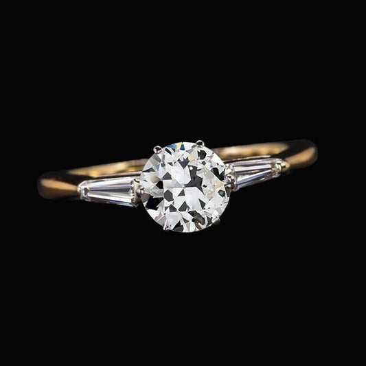 Baguette & Round Old Cut Diamond 3 Stone Ring 6 Prong Set 2.50 Carats - Anniversary Ring-harrychadent.ca
