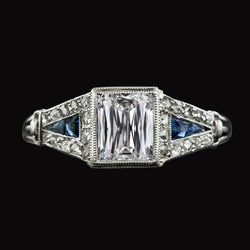 Lady's Emerald Diamond Ring Trapezoid Sapphires 5.50 Carats