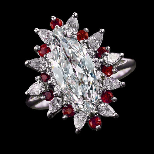 Marquise Old Miner Diamond & Burma Ruby Ring 9.25 Carats Star Style - Anniversary Ring-harrychadent.ca