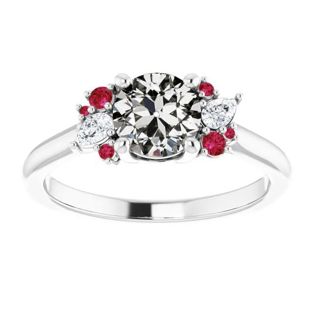 Pear & Round Old Mine Cut Diamond & Ruby Ring 3.25 Carats Gold Jewelry - Anniversary Ring-harrychadent.ca