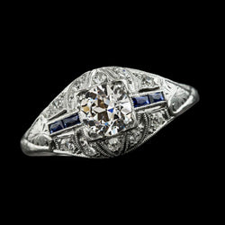 Round Old Miner Natural Earth Mined Diamond Sapphire Ring Milgrain Shank 2.50 Carats