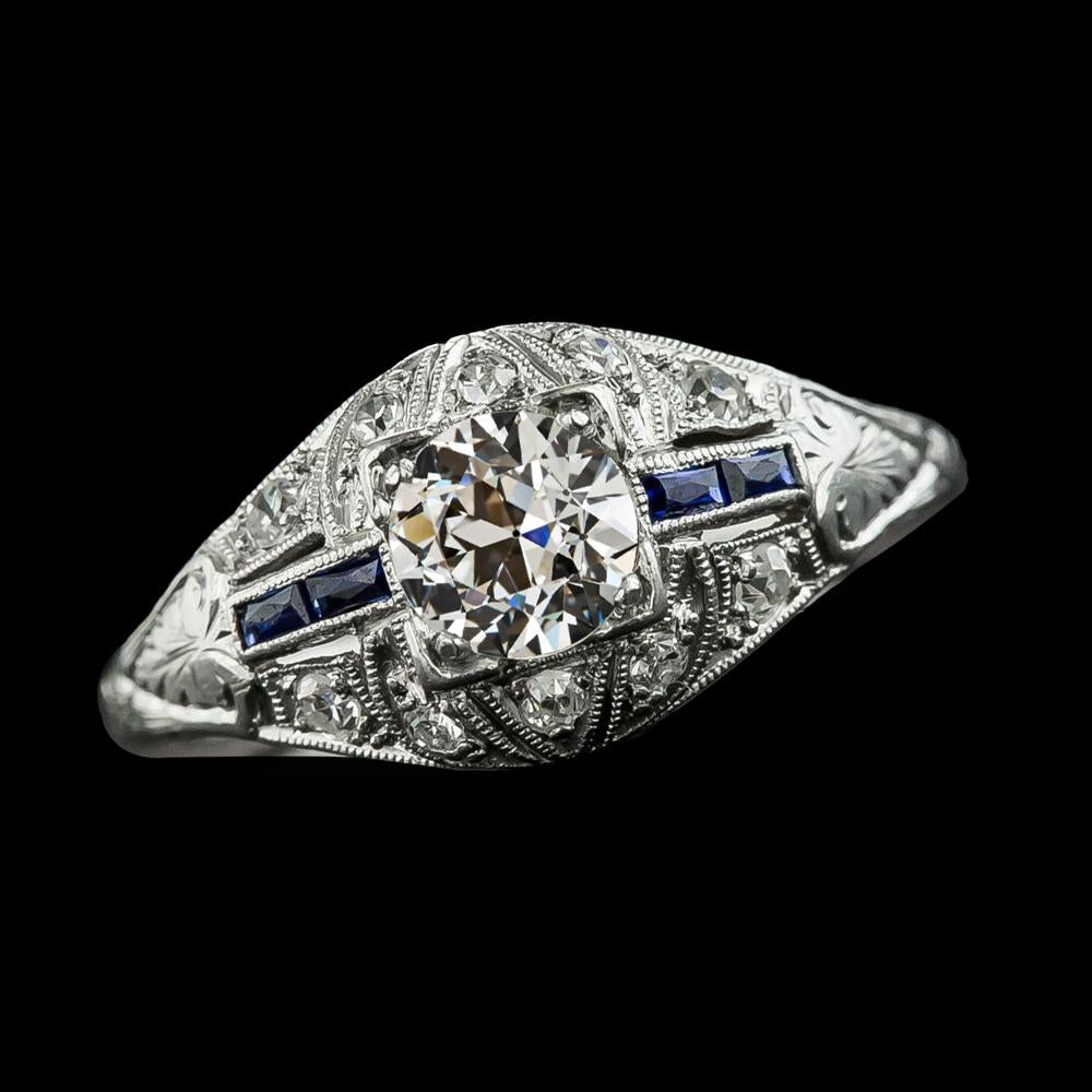 Round Old Miner Diamond Sapphire Ring Milgrain Shank 2.50 Carats - Anniversary Ring-harrychadent.ca