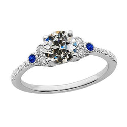 Round Old Miner Natural Earth Mined Diamond & Sri Lankan Sapphires Ring 3.75 Carats