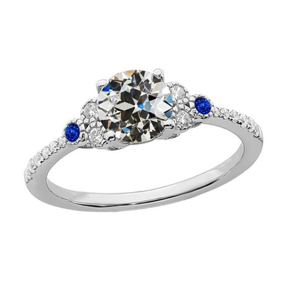 Round Old Miner Diamond & Sri Lankan Sapphires Ring 3.75 Carats - Anniversary Ring-harrychadent.ca