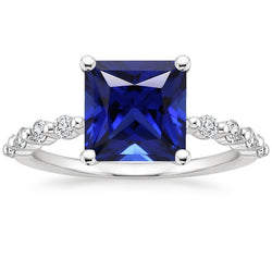 Anniversary Ring Sri Lankan Sapphire and Natural Earth Mined Diamond 5.5 Carat Princess