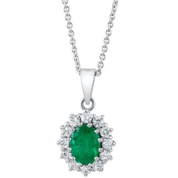 Diamond & Emerald Gemstone Pendant Necklace 6.85 Ct. White Gold 14K - -harrychadent.ca