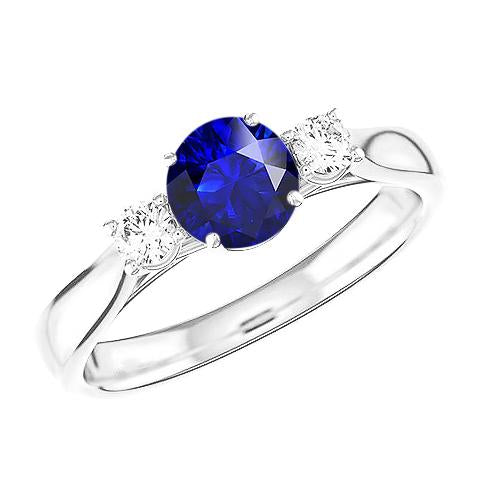 Diamond Three Stone Ring Round Natural Blue Sapphire 2 Carats - -harrychadent.ca