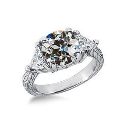 Antique Style 3 Stone Ring Old Mine Cut & Trillion Natural Earth Mined Diamond 2.25 Carats