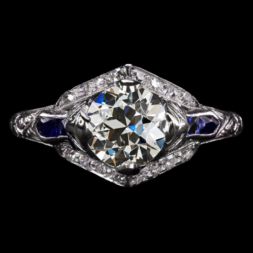 Antique Style Round Old Miner Diamond & Blue Sapphire Ring 4.25 Carats - Engagement Ring-harrychadent.ca