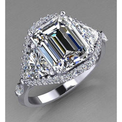 Emerald Trillion Natural Earth Mined Diamond Engagement Ring 3.95 Carats Brilliant Cut
