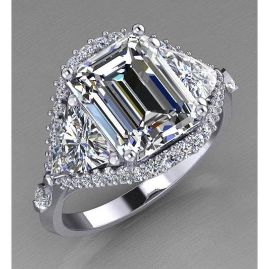 Emerald Trillion Diamond Engagement Ring 3.95 Carats Brilliant Cut - Engagement Ring-harrychadent.ca